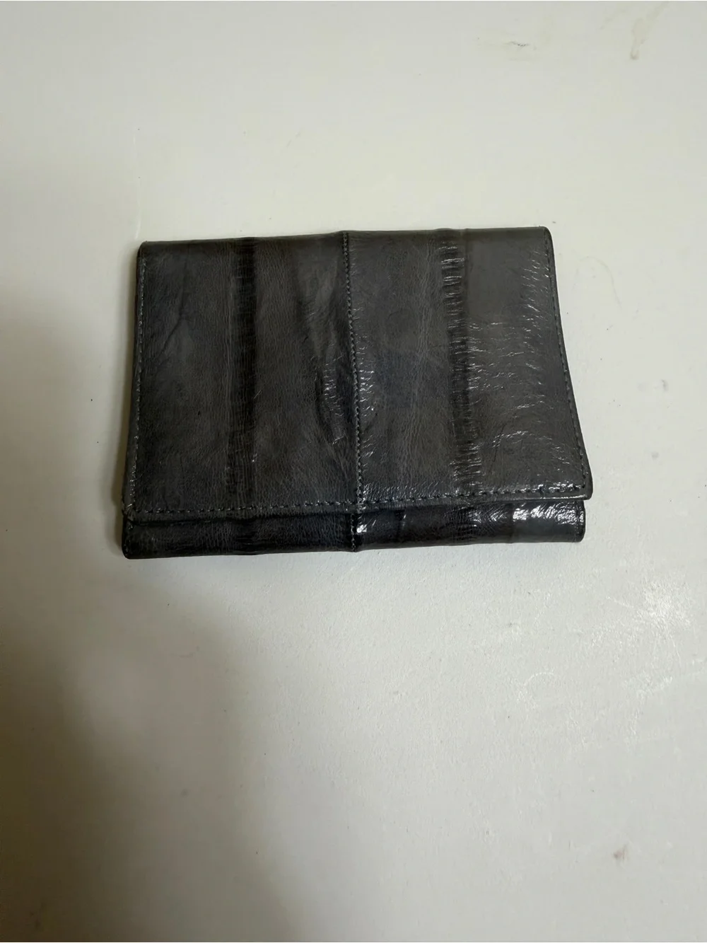 Vintage 1980s Genuine Eel Skin Trifold Wallet - Slate Gray